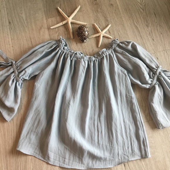 Mauve Anthropologie Bell-sleeved Linen Top - Picture 1 of 4